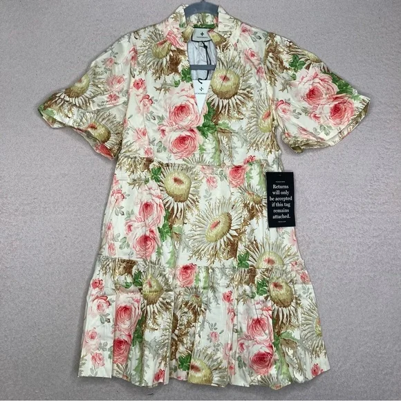 Tuckernuck Floral Crawford Mini Dress-Womens XXS, S, M, XXL-Cream/Pink/Beige-NEW  Mini